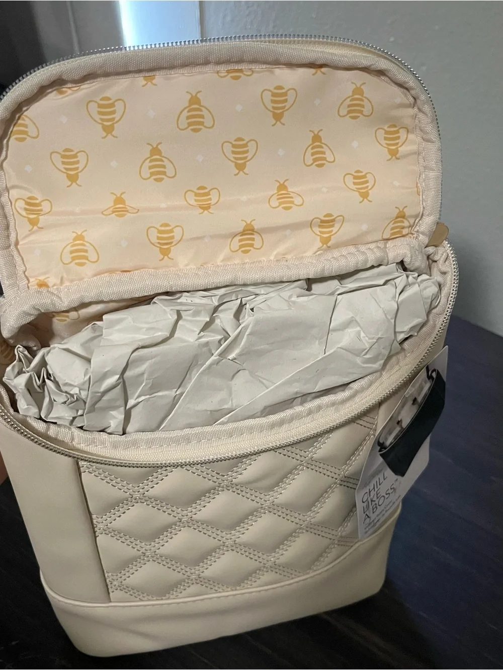 Itzy Ritzy Cream Quilted Chill like a Boss Bottle Bag with Gold Hardware
